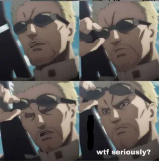 😟 Reiner Braun Attack on Titan wtf seriously? Anime, Manga, Reiner Braun, Attaque des Titans, WTF, Sérieux, Confus telegram sticker