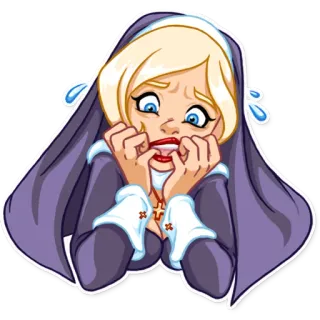 😱 nun, cartoon, religious, worried, anxious, upset telegram sticker