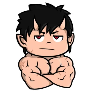 🙄 dibujos animados, demonio, personaje, cuernos, músculos, fuerte whatsapp sticker