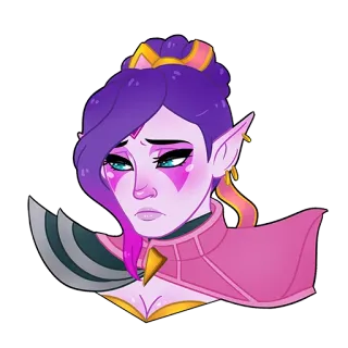 😔 elfo, pelo morado, rosa, fantasía, personaje, triste, retrato whatsapp sticker
