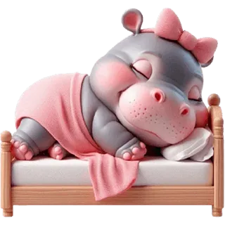 🥱 hipopotam, śpiący, zwierzę, słodki, łóżko, kreskówka, kawaii telegram sticker
