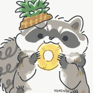 🍍 raccoon, pineapple, donut, cute, animal, cartoon telegram sticker