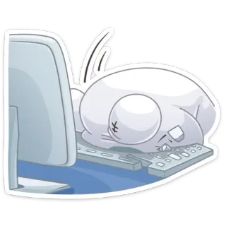 🤦 dormir, clavier, ordinateur, blanc, paresseux, fatigué, personnage telegram sticker