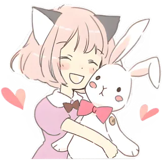 🥰 สาวอนิเมะ, หูแมว, กระต่าย, คาวาอิ, น่ารัก, การ์ตูน whatsapp sticker