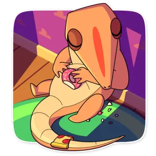 😴 hagedis, cartoon, eten, donut, pizza, schattig, dier, sticker telegram sticker