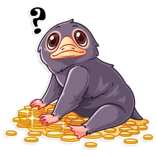 🙄 Niffler Fantastic Beasts ニフラー, ファンタスティック・ビースト, コイン, ゴールド, 動物, かわいい, 魔法 telegram sticker