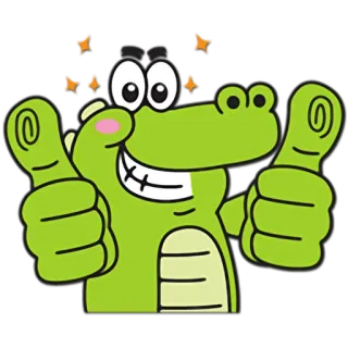 👍 cartoon, animal, crocodile, thumbs up, positive, stars, happy, cute telegram sticker