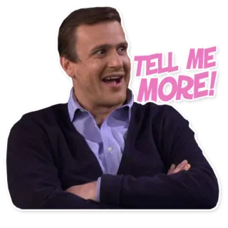 😊 TELL ME MORE! en savoir plus, expression, intérêt, curiosité, personne, content telegram sticker