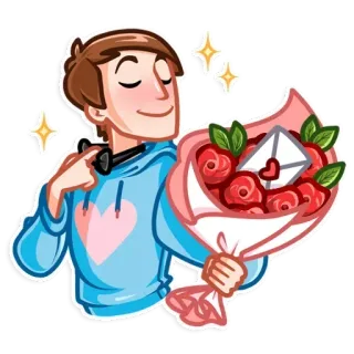 🌹 homem, buquê, amor, coração, flores, fofo, romântico telegram sticker