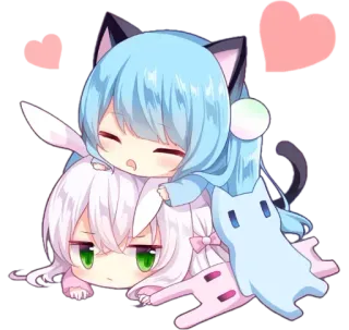 💙 Anime, Słodkie, Kawaii, Kot, Królik, Chibi, Zwierzęta telegram sticker