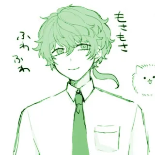 🌟 もきもき
ふわふわ Anime, Con trai, Tóc xanh lá, Dễ thương, Phác thảo whatsapp sticker