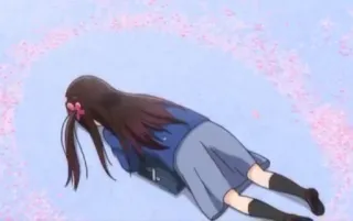 ☠️ anime, lying down, school uniform, cherry blossoms, girl telegram sticker