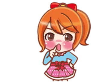 🤐 Anime, Hoạt hình, Cô gái, Chibi, Dễ thương, Tóc cam, Váy hồng, Tóc đuôi ngựa telegram sticker