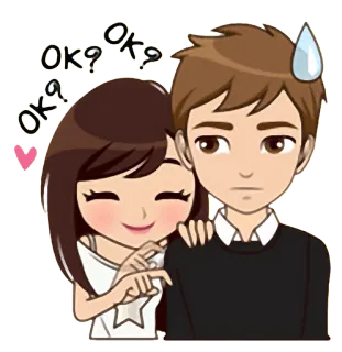 😐 OK? OK? OK? pareja, dibujo animado, amor, pregunta, lindo whatsapp sticker