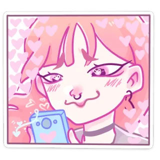 😢 fille, coeurs, mignon, cheveux roses, dessin animé, autocollant, anime whatsapp sticker