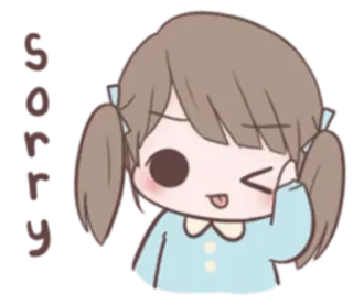 😉 Sorry desculpa, fofo, menina, desenho animado, desculpa whatsapp sticker