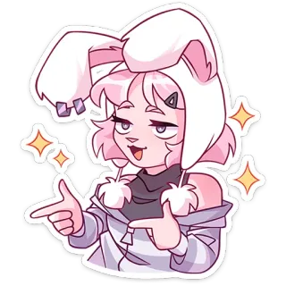 😉 贴纸, 动漫女孩, 可爱, 兔耳朵, 粉色头发, 闪光 whatsapp sticker