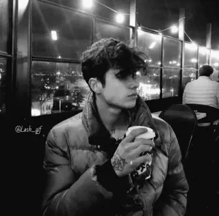 🙂 Lash_gif boy, tattoo, coffee, cafe, portrait, young man telegram sticker