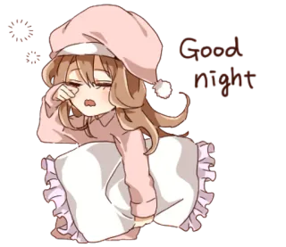 👩 Good night gute Nacht, schläfrig, süß, Kissen, Cartoon, kawaii, müde telegram sticker