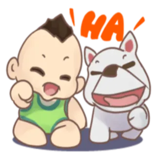 😂 HA Dibujos animados, Bebé, Perro, Divertido, Mono, Pegatina whatsapp sticker