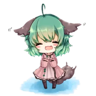 ☺️ Anime, Kawaii, Niedlich, Chibi, Grüne Haare, Fröhlich, Mädchen, Tierohren telegram sticker