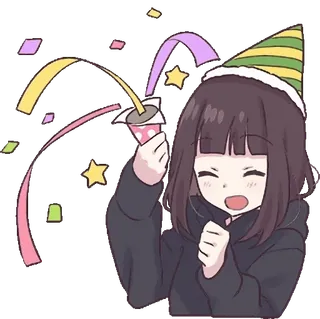 🎉 celebração, festa, confete, garota anime, fofo, divertido telegram sticker