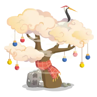 🌳 tree, crane, winter, decoration, scarf, ornaments, seasonal, holiday telegram sticker
