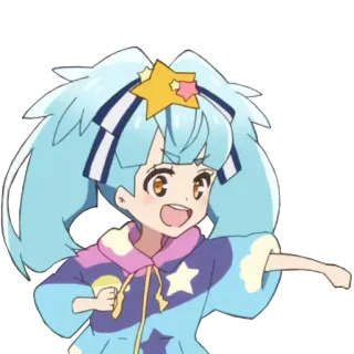 👊 アニメガール, 漫画, かわいい, イラスト, 星, 水色髪, 笑顔 telegram sticker
