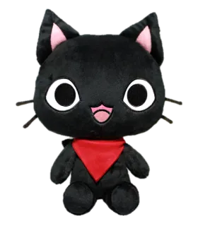 🙂 gato preto, gato, pelúcia, bandana vermelha, animal, fofo, kawaii telegram sticker