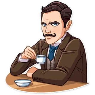😠 mann, cartoon, tee, trinken, vintage, tisch, tasse whatsapp sticker