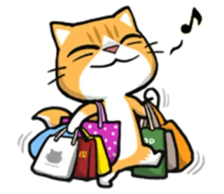 🎁 Katze, Shopping, Taschen, Cartoon, Tier, Süß, Glücklich whatsapp sticker