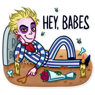 💞 Beetlejuice HEY, BABES บีเทิลจุ๊ส, ตัวละคร, ภาพยนตร์, ตลก, การ์ตูน, ผี, Hey Babes telegram sticker