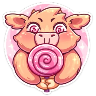🍬 동물, 만화, 스티커, 귀여운, 사탕, 달콤한, 돼지, 웃긴 telegram sticker