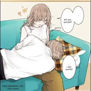 😖 my translation is net 100% correct
you're
Heavy
are you
spoiled?
was
spoiled anime, couple, cute, reading, sofa telegram sticker