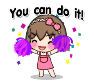 😃 You can do it! cheerleader, motivation, cute, encouragement, cartoon, support, positive telegram sticker