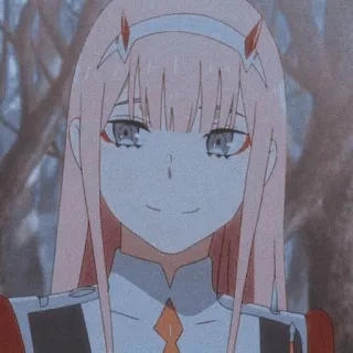😊 Zero Two Darling in the Franxx anime, różowe włosy, rogi, słodkie telegram sticker