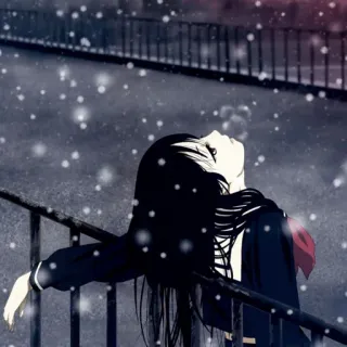 🙃 Anime, Ragazza, Triste, Inverno, Neve, Malinconia telegram sticker