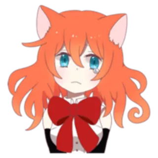 😢 애니메이션 소녀, 고양이 귀, 슬픈, 빨간 머리, 울음, 귀여운, 애니메이션, 만화 telegram sticker