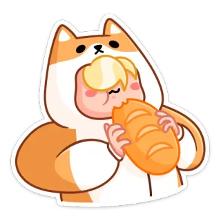 🥖 собака, хлеб, ест, милый, мультфильм, наклейка telegram sticker