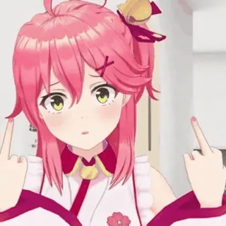 🖕 anime, middle finger, gesture, vtuber, pink hair telegram sticker