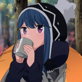 🥤 Rin Shima Yuru Camp Anime, Camping, Fofo, Feminino, Inverno, Bebendo, Relaxado telegram sticker