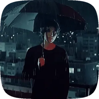 🤔 man, rain, umbrella, night, city whatsapp sticker