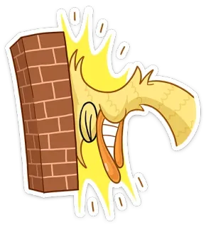 😐 Desenho animado, Parede, Rosto, Amarelo, Tijolo, Humor telegram sticker