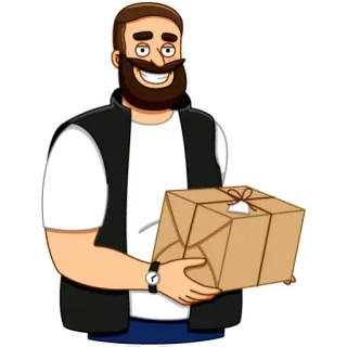 😁 livraison, paquet, homme, barbe, dessin animé, coursier telegram sticker