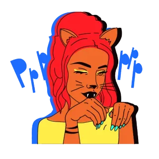 😉 Prrrrrp Catgirl, Zwinkern, Süß, Tierohren, Cartoon, Prrr telegram sticker