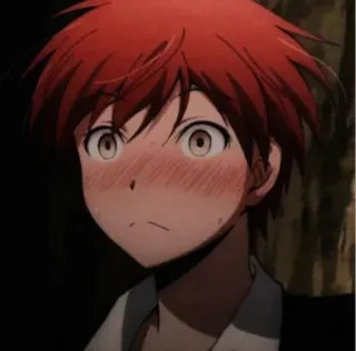 ✨ Karma Akabane Assassination Classroom anime, boy, embarrassed, red hair telegram sticker