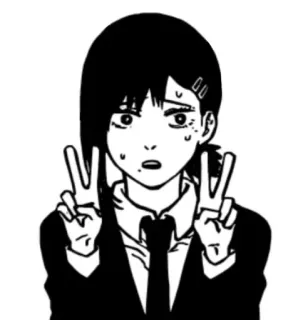 🎭 Kobeni Higashiyama Chainsaw Man Anime, Manga, Mädchen, Friedenszeichen, Niedlich, Illustration, Schwarzweiß whatsapp sticker