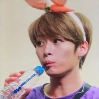 🥰 persona, uomo, bere, bottiglia, orecchie da coniglio, acqua, k-pop telegram sticker