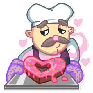 ❤ boulanger, chef, coeur, amour, donut, pâtisserie, dessert telegram sticker