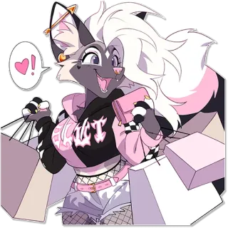 🛍️ Loona Helluva Boss loona, helluva boss, shopping, shopping bags, anthropomorphic, furry, cute, goth, pink whatsapp sticker